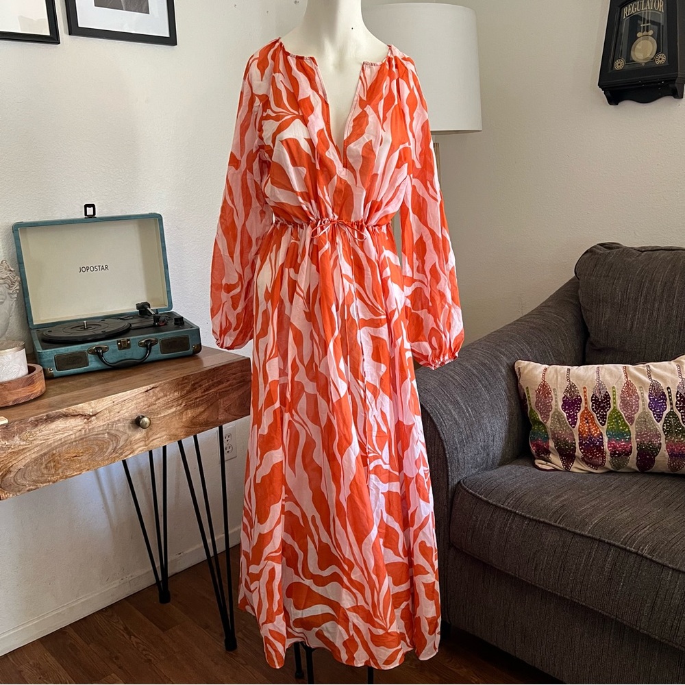 JETS Australia Sereno Ditsy Long Sleeve Maxi Dress - Coral Size 6